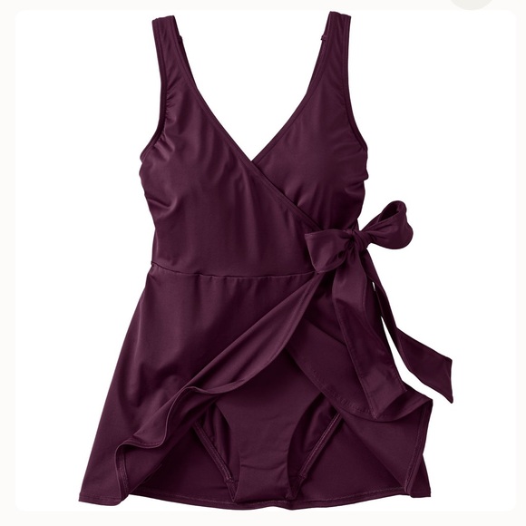 Lands' End Side tie  Swim Dress in Rich Purple Wine - Picture 4 of 6
